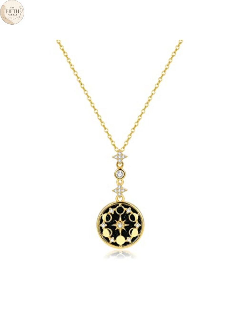 925 Sterling Silver Blue Sandstone Moon Phase Necklace 18K Gold Plated